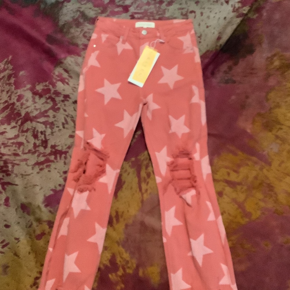 Risen Coral Star Distressed Women Jeans - Picture 3 of 4